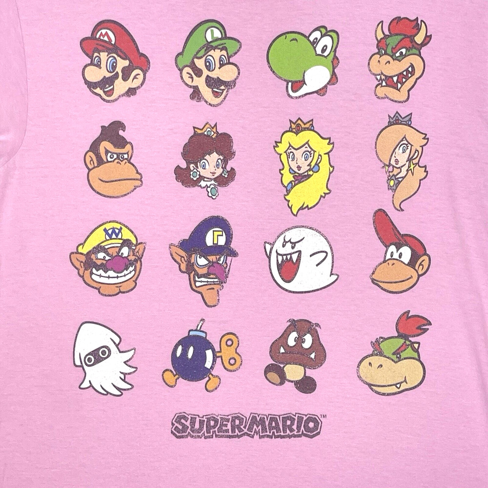 Nintendo Super Mario Bros Men's Pink T-Shirt Size S Character Grid Official - Picture 4 of 10